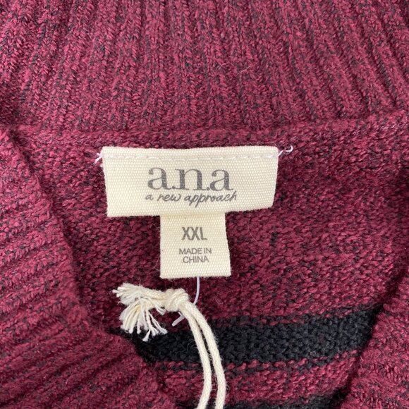 Ana A New Approach Burgundy Red Black Stripe V-Neck Long Sleeve Sweater Size XXL - Picture 3 of 4